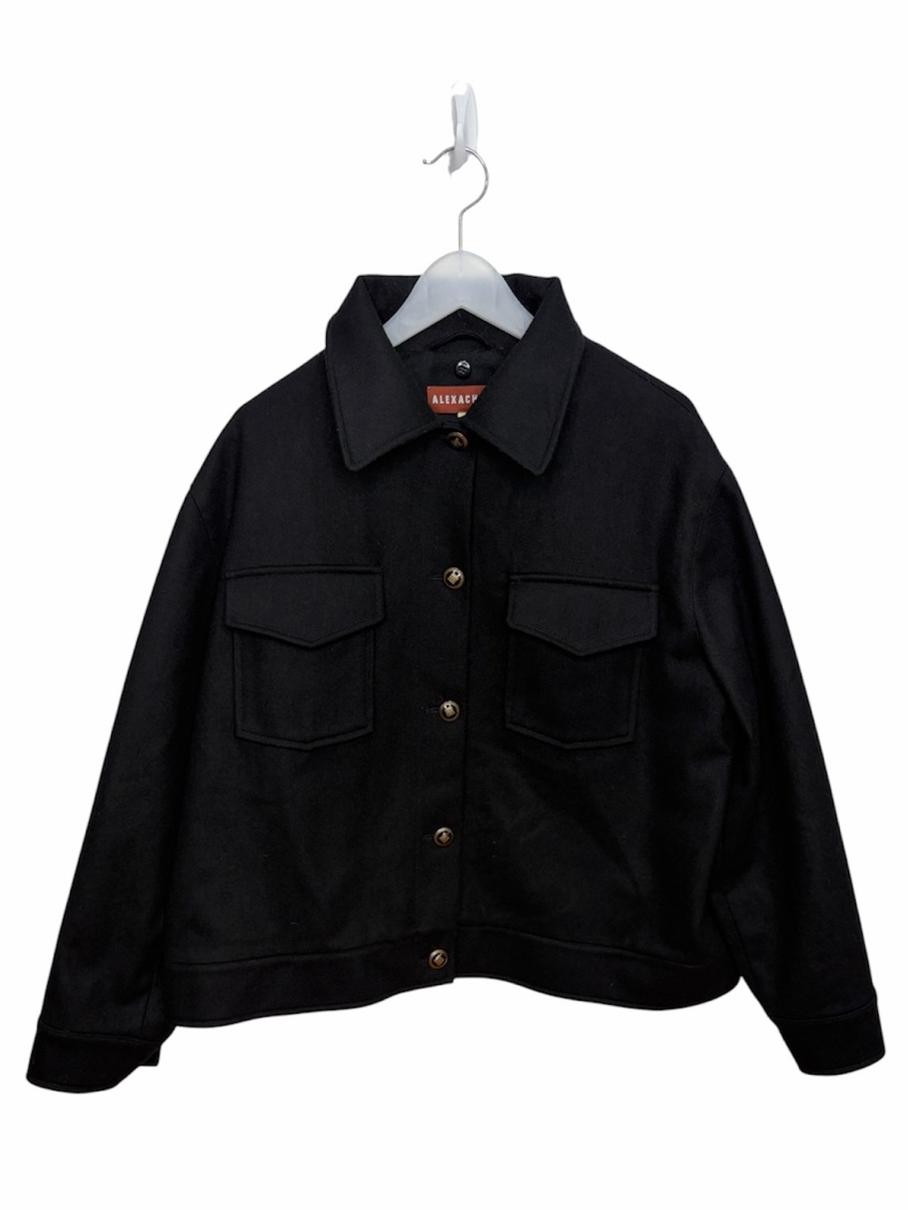 ALEXACHUNG Black Wool Cashmere Cropped Button Front Jacket UK 14 Fits US 10 / M